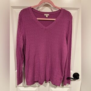 Talbots Women’s Cable Knit Long Sleeve Cotton V-Neck Sweater Purple Size 2X